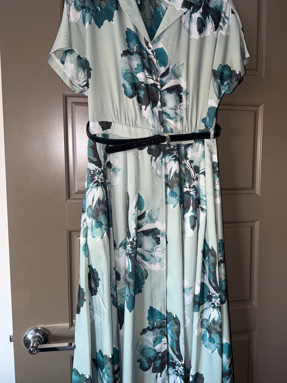 Donna Karan Mint Green Floral Maxi Dress with Belt